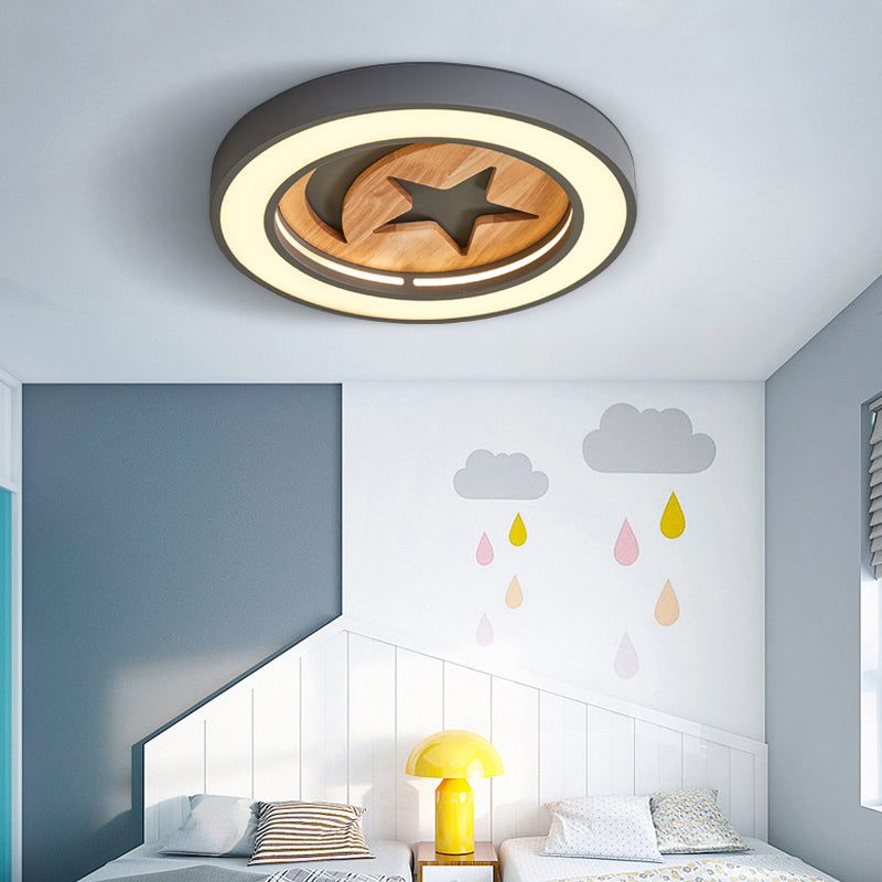 Slim Circle Kid Bedroom Ceiling Mount Light Acrylic Modern LED Ceiling Lamp with Star Clearhalo 'Ceiling Lights' 'Close To Ceiling Lights' 'Close to ceiling' 'Flush mount' Lighting' 185082