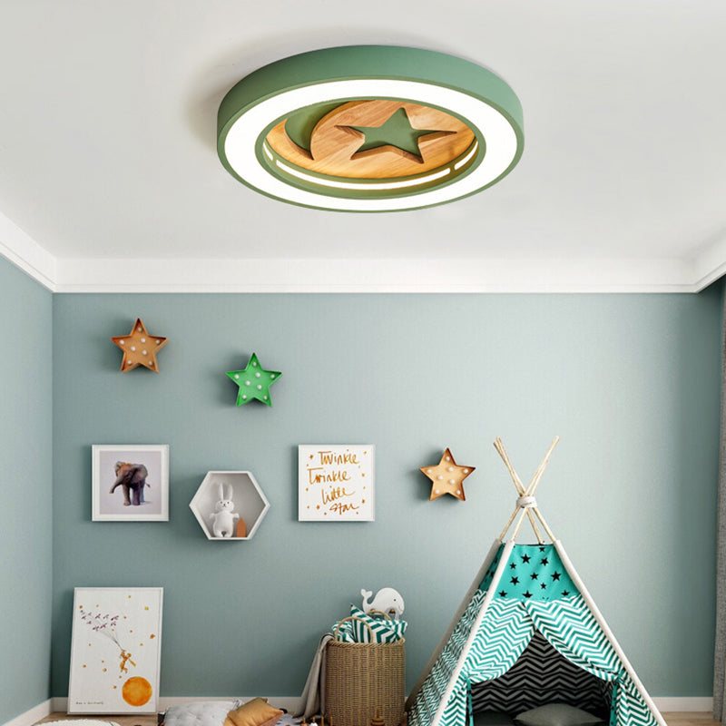 Slim Circle Kid Bedroom Ceiling Mount Light Acrylic Modern LED Ceiling Lamp with Star Clearhalo 'Ceiling Lights' 'Close To Ceiling Lights' 'Close to ceiling' 'Flush mount' Lighting' 185088