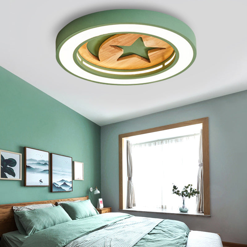 Slim Circle Kid Bedroom Ceiling Mount Light Acrylic Modern LED Ceiling Lamp with Star Green Clearhalo 'Ceiling Lights' 'Close To Ceiling Lights' 'Close to ceiling' 'Flush mount' Lighting' 185089