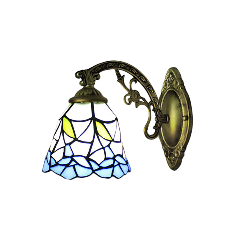 Blue Bell Wall Mount Fixture Rustic Stained Glass 1 Light Flower Wall Sconce Lighting for Corridor Clearhalo 'Wall Lamps & Sconces' 'Wall Lights' Lighting' 185112