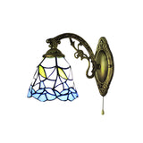 Blue Bell Wall Mount Fixture Rustic Stained Glass 1 Light Flower Wall Sconce Lighting for Corridor Clearhalo 'Wall Lamps & Sconces' 'Wall Lights' Lighting' 185115