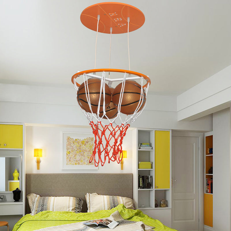 Glass Basketball Pendant Light Boys Bedroom 3 Lights Sport Style Pendant Lamp Orange Clearhalo 'Ceiling Lights' 'Close To Ceiling Lights' 'Glass shade' 'Glass' 'Pendant Lights' 'Pendants' Lighting' 185135