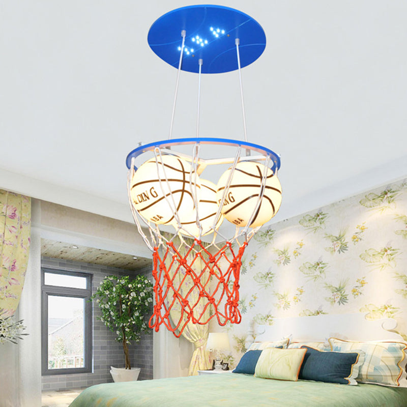 Glass Basketball Pendant Light Boys Bedroom 3 Lights Sport Style Pendant Lamp Clearhalo 'Ceiling Lights' 'Close To Ceiling Lights' 'Glass shade' 'Glass' 'Pendant Lights' 'Pendants' Lighting' 185141