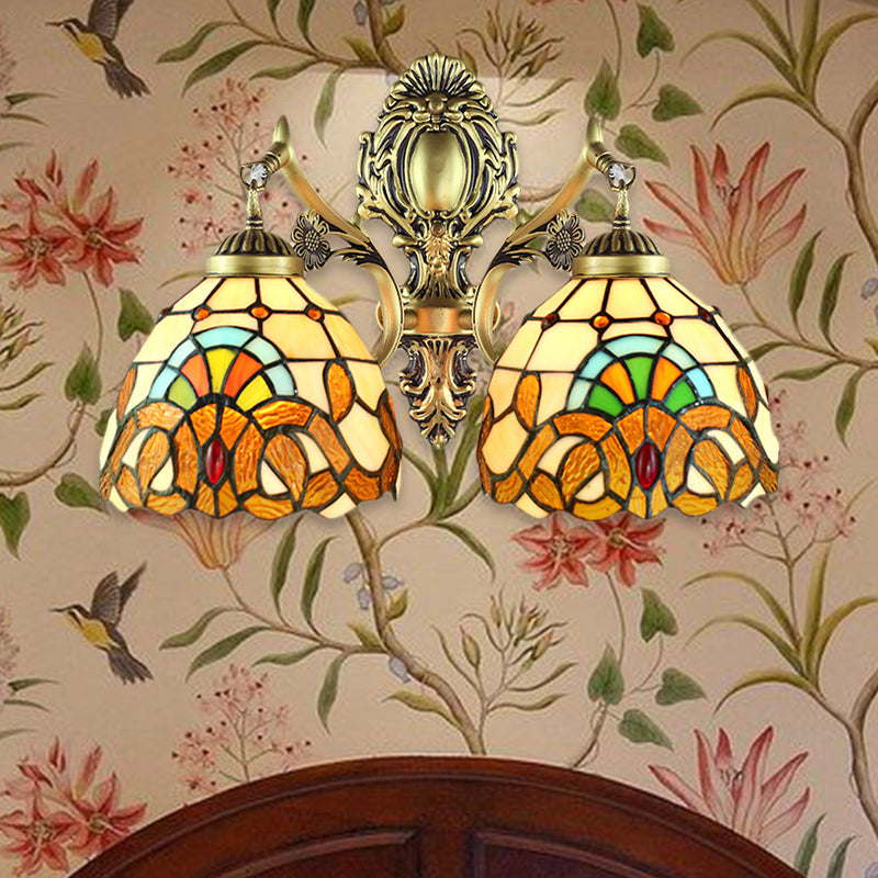 2 Heads Wall Mounted Light Baroque Mermaid/Basic Set Stained Glass Sconce Light in Antique Bronze Antique Bronze Basic Set Clearhalo 'Wall Lamps & Sconces' 'Wall Lights' Lighting' 185186