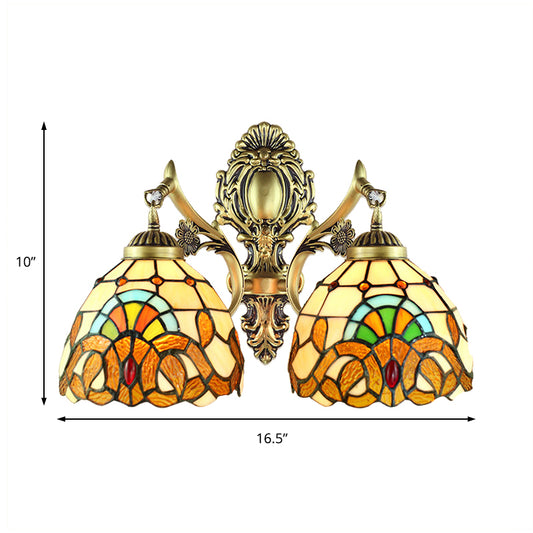 2 Heads Wall Mounted Light Baroque Mermaid/Basic Set Stained Glass Sconce Light in Antique Bronze Clearhalo 'Wall Lamps & Sconces' 'Wall Lights' Lighting' 185188