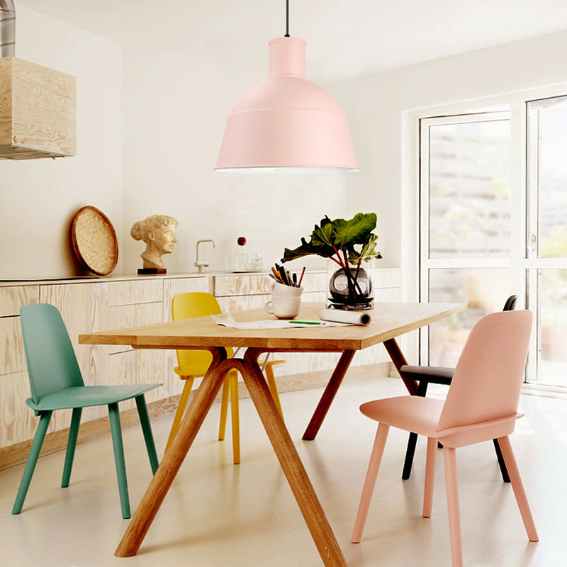 Dining Room Kindergarten Bowl Pendant Light Aluminum One-Light Macaron Loft Hanging Lamp Pink Clearhalo 'Ceiling Lights' 'Modern Pendants' 'Modern' 'Pendant Lights' 'Pendants' Lighting' 185327