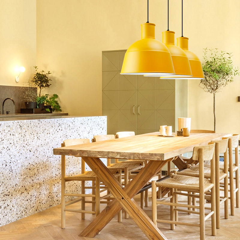 Dining Room Kindergarten Bowl Pendant Light Aluminum One-Light Macaron Loft Hanging Lamp Yellow Clearhalo 'Ceiling Lights' 'Modern Pendants' 'Modern' 'Pendant Lights' 'Pendants' Lighting' 185332