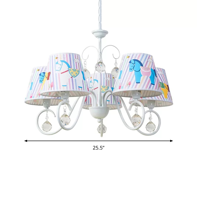 Carousel Study Room Pendant Light Metal 5 Lights Cartoon Chandelier in White with Crystal Clearhalo 'Ceiling Lights' 'Chandeliers' Lighting' options 185341