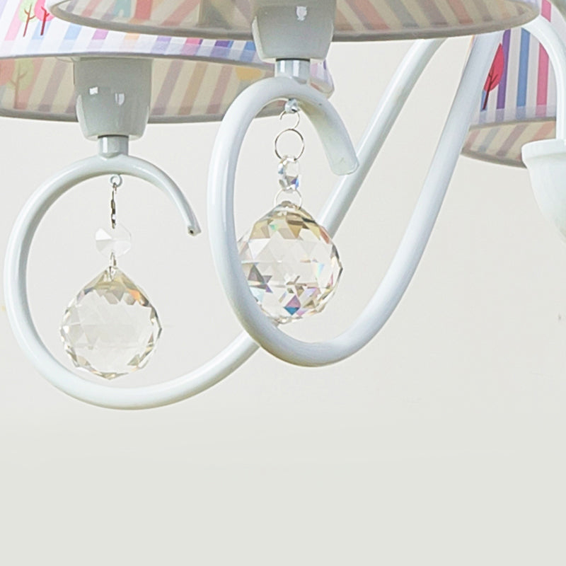 Carousel Study Room Pendant Light Metal 5 Lights Cartoon Chandelier in White with Crystal Clearhalo 'Ceiling Lights' 'Chandeliers' Lighting' options 185344