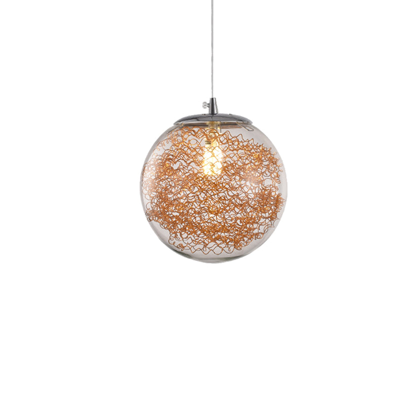 Clear Glass Spherical Hanging Light with Wire Deco 1 Light Modern Pendant Lighting Clearhalo 'Ceiling Lights' 'Glass shade' 'Glass' 'Modern Pendants' 'Modern' 'Pendant Lights' 'Pendants' Lighting' 185360