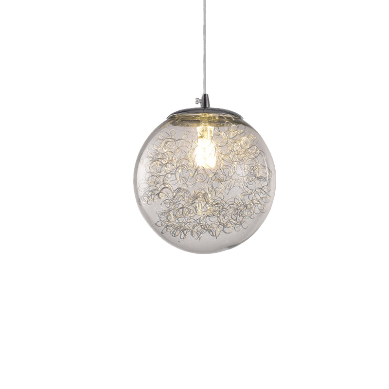 Clear Glass Spherical Hanging Light with Wire Deco 1 Light Modern Pendant Lighting Clearhalo 'Ceiling Lights' 'Glass shade' 'Glass' 'Modern Pendants' 'Modern' 'Pendant Lights' 'Pendants' Lighting' 185362