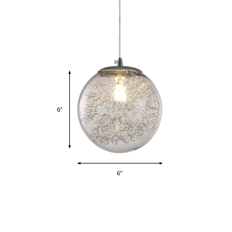 Clear Glass Spherical Hanging Light with Wire Deco 1 Light Modern Pendant Lighting Clearhalo 'Ceiling Lights' 'Glass shade' 'Glass' 'Modern Pendants' 'Modern' 'Pendant Lights' 'Pendants' Lighting' 185363