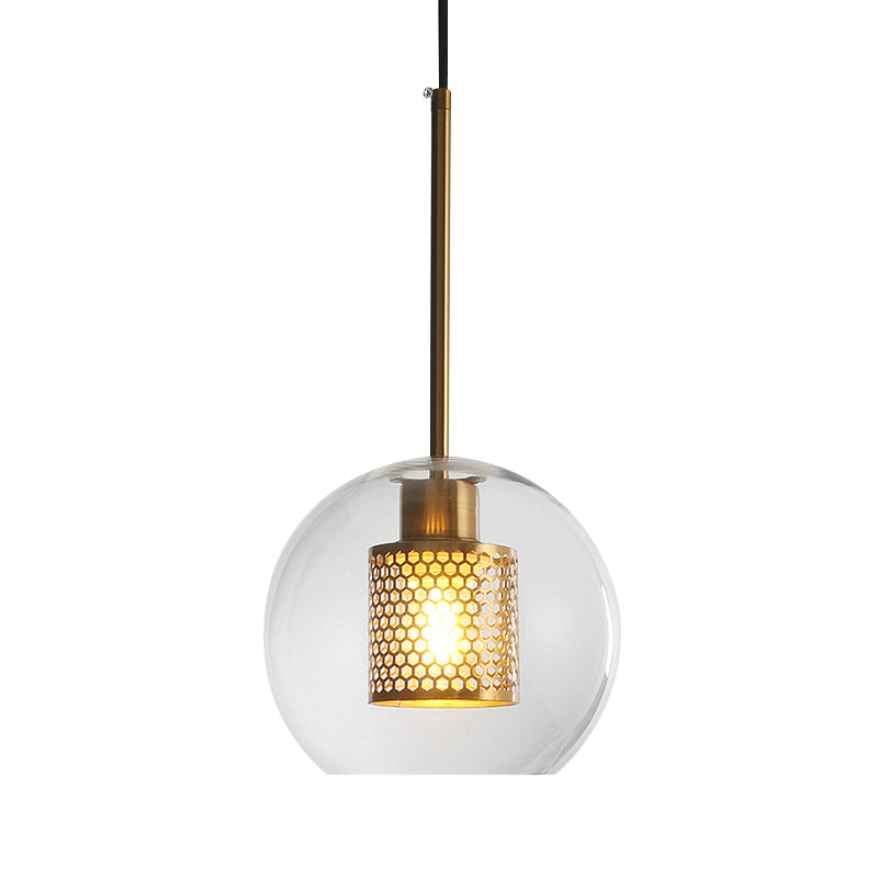 Simple Orb Shade Pendant Light with Cylinder Mesh Screen 1 Light Glass Hanging Lamp for Hallway Clearhalo 'Ceiling Lights' 'Glass shade' 'Glass' 'Modern Pendants' 'Modern' 'Pendant Lights' 'Pendants' Lighting' 185439