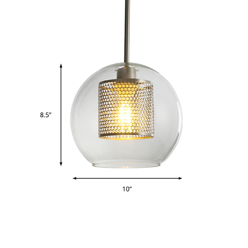 Simple Orb Shade Pendant Light with Cylinder Mesh Screen 1 Light Glass Hanging Lamp for Hallway Clearhalo 'Ceiling Lights' 'Glass shade' 'Glass' 'Modern Pendants' 'Modern' 'Pendant Lights' 'Pendants' Lighting' 185443