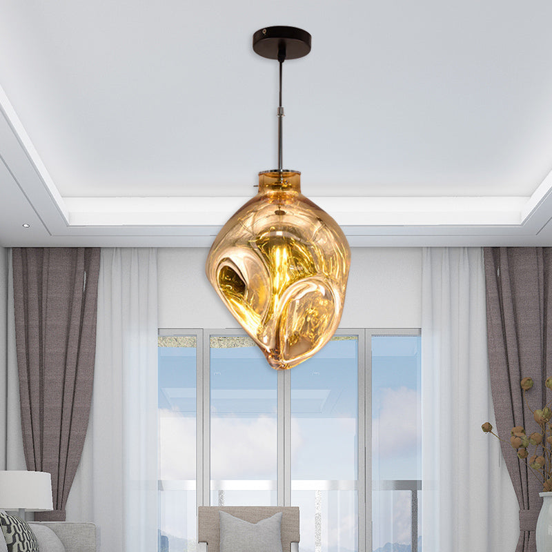 Contemporary Style Hanging Light Abstract Shade 1 Light Hammered Glass Pendant Lamp for Hotel Amber Clearhalo 'Ceiling Lights' 'Glass shade' 'Glass' 'Modern Pendants' 'Modern' 'Pendant Lights' 'Pendants' Lighting' 185485