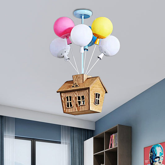 Cartoon Balloon Pendant Light Eight Lights Metal Multi-Color Chandelier with Chalet for Kindergarten Clearhalo 'Ceiling Lights' 'Chandeliers' Lighting' options 185495