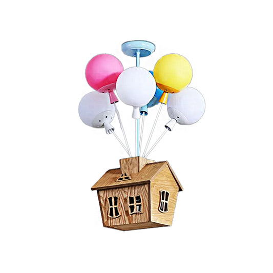 Cartoon Balloon Pendant Light Eight Lights Metal Multi-Color Chandelier with Chalet for Kindergarten Clearhalo 'Ceiling Lights' 'Chandeliers' Lighting' options 185497