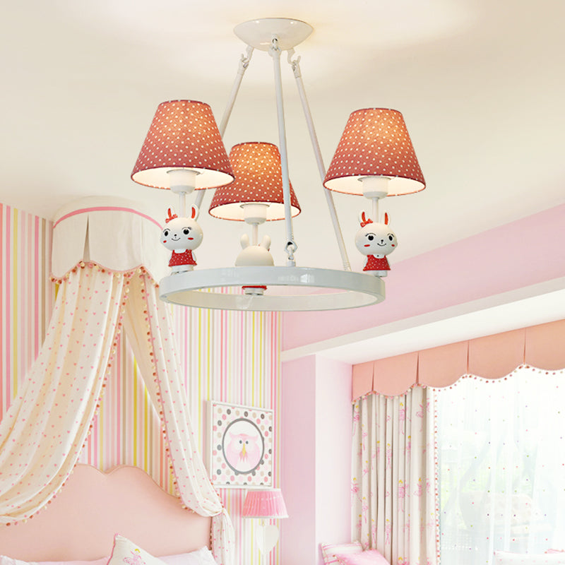 Kids Bunny Chandelier with Dot Shade Metal 3 Heads Pink Hanging Light for Girls Bedroom Clearhalo 'Ceiling Lights' 'Chandeliers' Lighting' options 185518