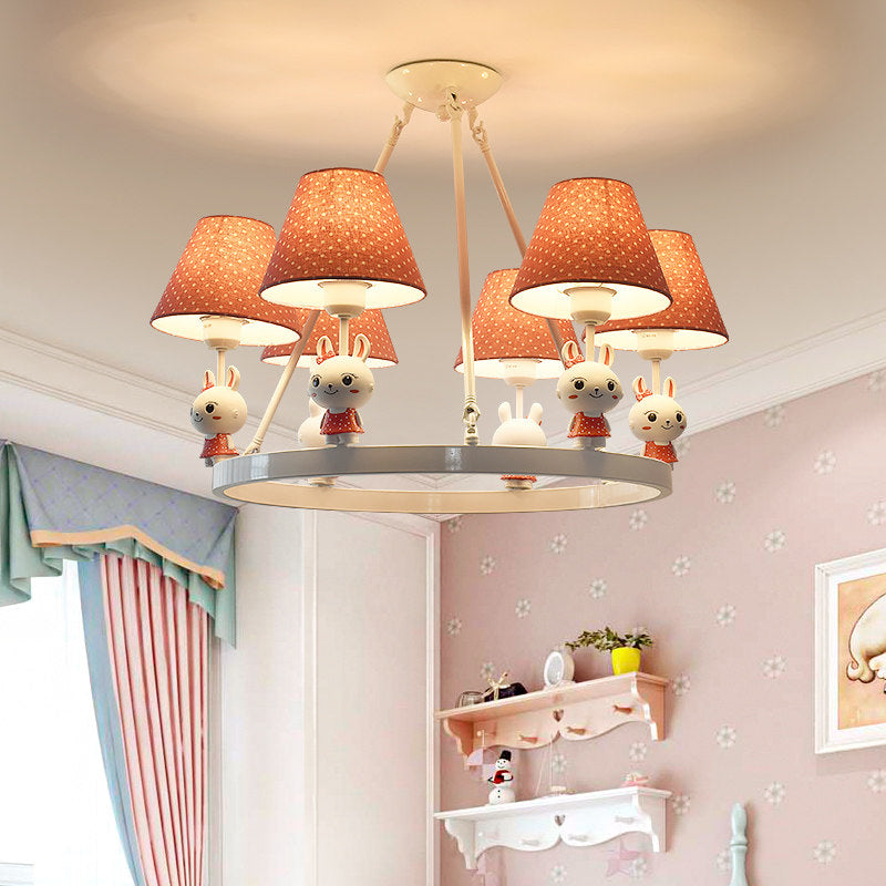Kids Bunny Chandelier with Dot Shade Metal 3 Heads Pink Hanging Light for Girls Bedroom 6 Pink Clearhalo 'Ceiling Lights' 'Chandeliers' Lighting' options 185522_c3d1309a-8372-458d-a112-4e9ac636af49
