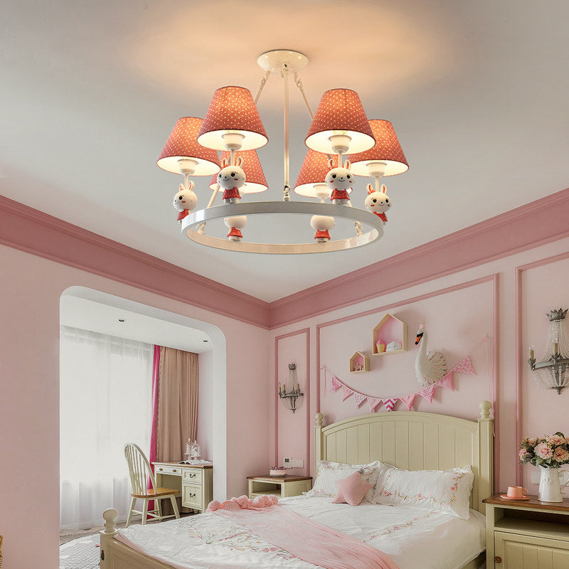 Kids Bunny Chandelier with Dot Shade Metal 3 Heads Pink Hanging Light for Girls Bedroom Clearhalo 'Ceiling Lights' 'Chandeliers' Lighting' options 185523