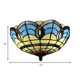 Retro Bowl Shade Flush Light Fixtures Stained Glass 2 Lights Flush Mount Light for Dining Room Clearhalo 'Ceiling Lights' 'Close To Ceiling Lights' 'Close to ceiling' 'Glass shade' 'Glass' 'Pendant Lights' 'Semi-flushmount' 'Tiffany close to ceiling' 'Tiffany' Lighting' 185555