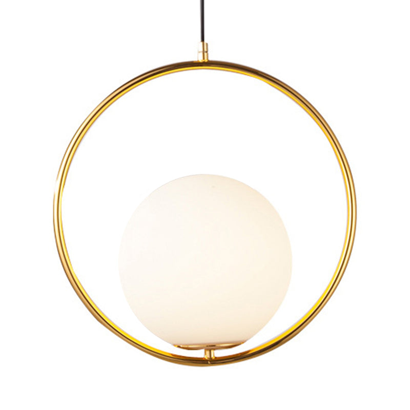 Modern Spherical Shade Pendant Light with Ring Frosted Glass 1 Light White Hanging Light Clearhalo 'Ceiling Lights' 'Glass shade' 'Glass' 'Modern Pendants' 'Modern' 'Pendant Lights' 'Pendants' Lighting' 185574