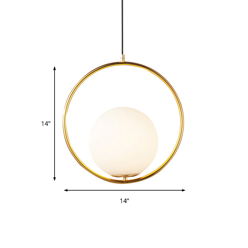 Modern Spherical Shade Pendant Light with Ring Frosted Glass 1 Light White Hanging Light Clearhalo 'Ceiling Lights' 'Glass shade' 'Glass' 'Modern Pendants' 'Modern' 'Pendant Lights' 'Pendants' Lighting' 185575