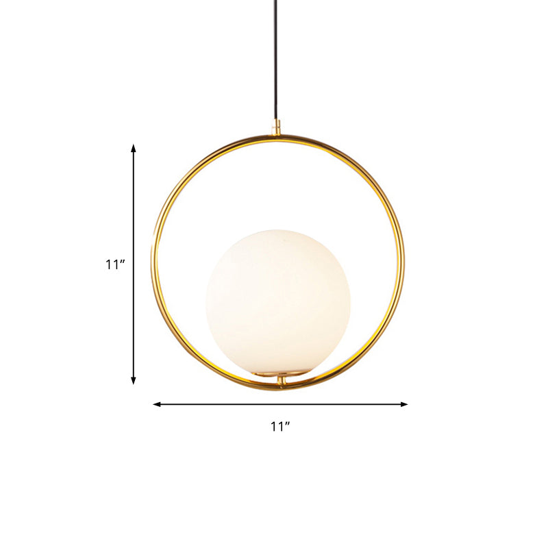 Modern Spherical Shade Pendant Light with Ring Frosted Glass 1 Light White Hanging Light Clearhalo 'Ceiling Lights' 'Glass shade' 'Glass' 'Modern Pendants' 'Modern' 'Pendant Lights' 'Pendants' Lighting' 185576