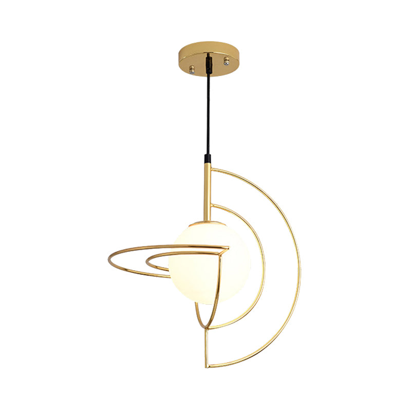 Globe Dining Room Hanging Light with Wire Frame Milk Glass Metal 1 Light Simple Pendant Light in Gold Clearhalo 'Ceiling Lights' 'Modern Pendants' 'Modern' 'Pendant Lights' 'Pendants' Lighting' 185630