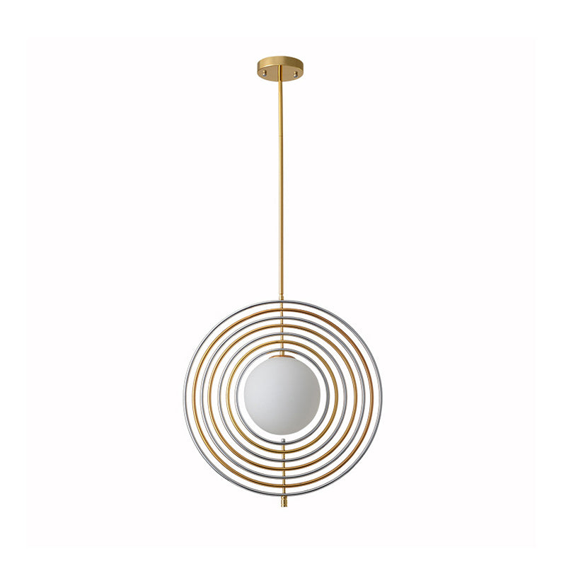 Frosted Glass Orbit Pendant Light with Concentric Ring Dining Room 1 Light Modern Hanging Light in Gold Clearhalo 'Ceiling Lights' 'Modern Pendants' 'Modern' 'Pendant Lights' 'Pendants' Lighting' 185669