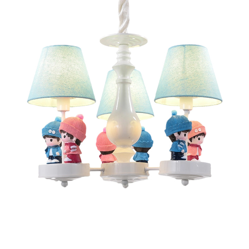 Tapered Shade Living Room Chandelier with Kids Deco Metal 3 Heads Contemporary Ceiling Pendant in Blue Clearhalo 'Ceiling Lights' 'Chandeliers' Lighting' options 185684