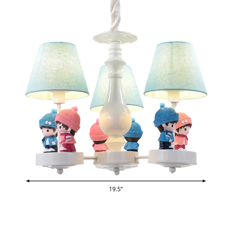 Tapered Shade Living Room Chandelier with Kids Deco Metal 3 Heads Contemporary Ceiling Pendant in Blue Clearhalo 'Ceiling Lights' 'Chandeliers' Lighting' options 185685