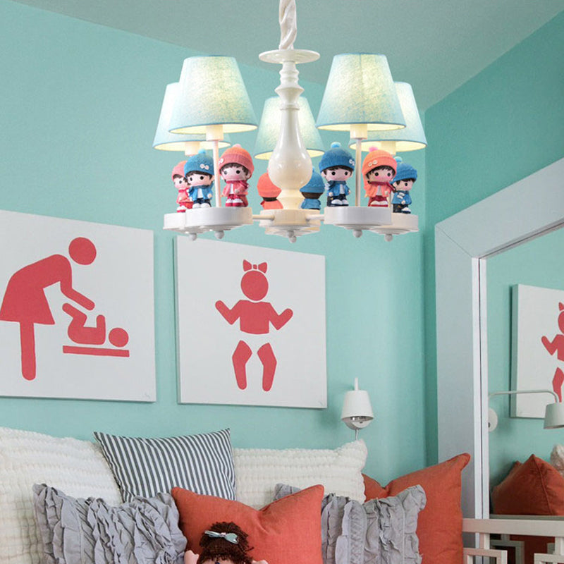 Tapered Shade Living Room Chandelier with Kids Deco Metal 3 Heads Contemporary Ceiling Pendant in Blue 5 Blue Clearhalo 'Ceiling Lights' 'Chandeliers' Lighting' options 185686_c272d589-40c3-44e8-af3c-8fb77d00c289