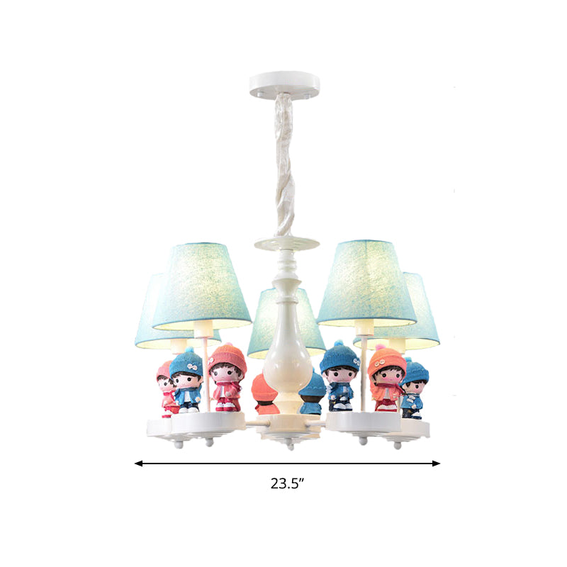 Tapered Shade Living Room Chandelier with Kids Deco Metal 3 Heads Contemporary Ceiling Pendant in Blue Clearhalo 'Ceiling Lights' 'Chandeliers' Lighting' options 185689
