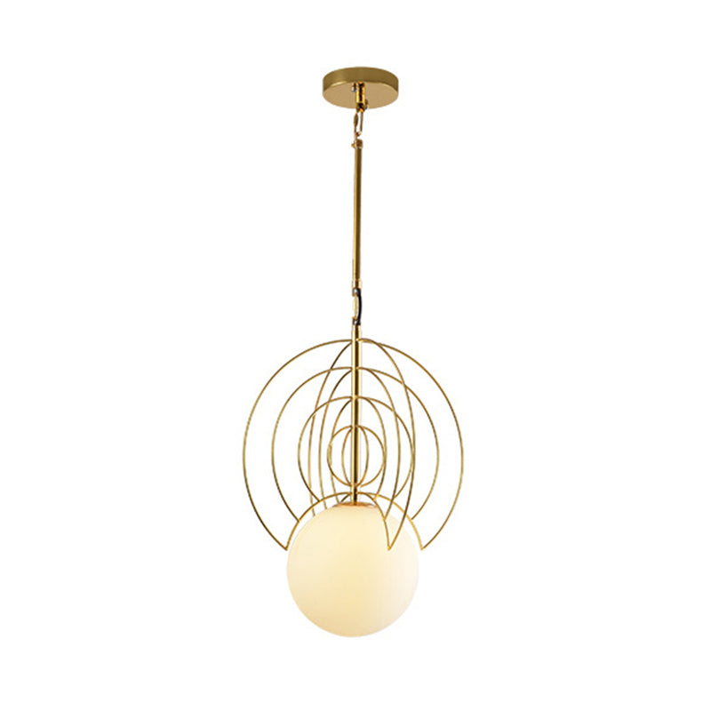 Milk Glass Orb Pendant Lamp with Wire Ring 1 Head Contemporary Suspension Light in Gold for Hotel Clearhalo 'Ceiling Lights' 'Modern Pendants' 'Modern' 'Pendant Lights' 'Pendants' Lighting' 185700