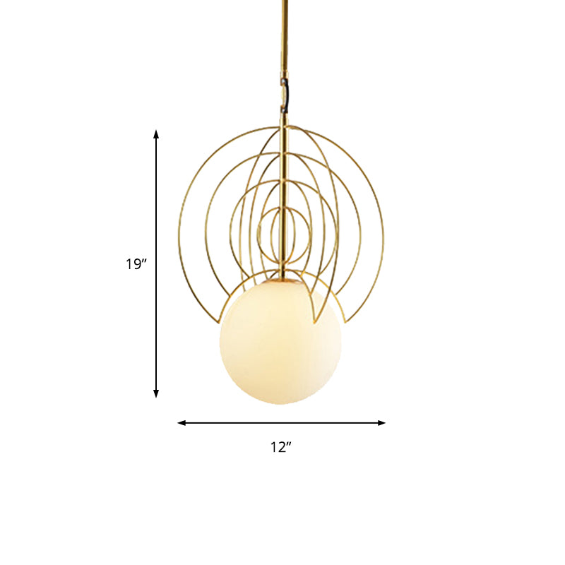 Milk Glass Orb Pendant Lamp with Wire Ring 1 Head Contemporary Suspension Light in Gold for Hotel Clearhalo 'Ceiling Lights' 'Modern Pendants' 'Modern' 'Pendant Lights' 'Pendants' Lighting' 185701