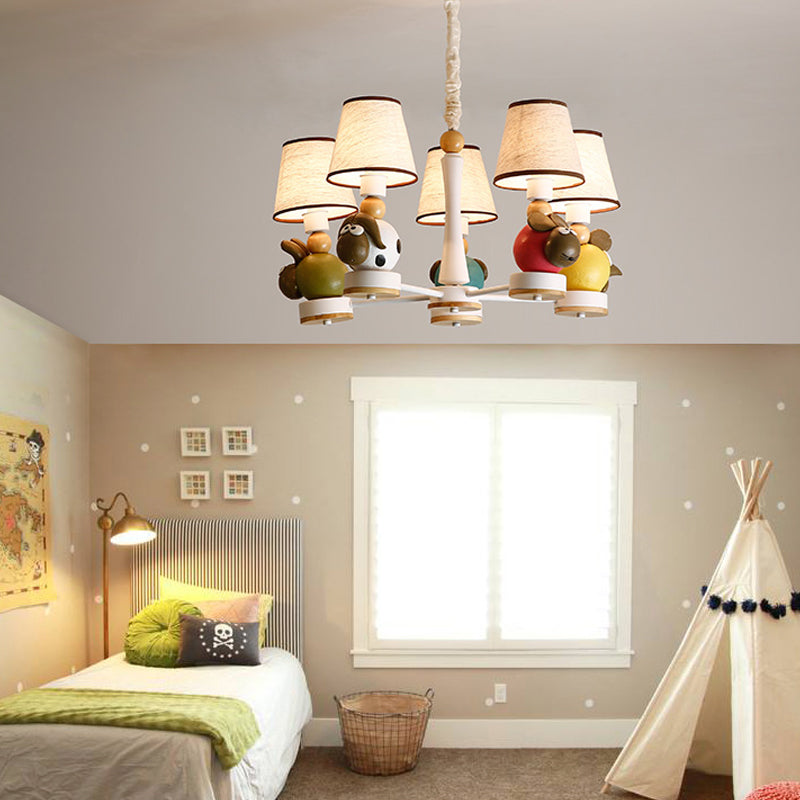 Resin Sheep Hanging Light with Fabric Shade Living Room 5 Lights Cartoon Chandelier in Beige Clearhalo 'Ceiling Lights' 'Chandeliers' Lighting' options 185711