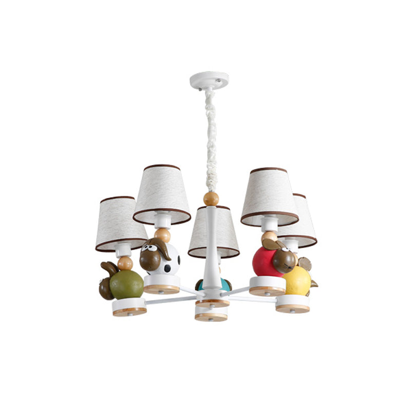 Resin Sheep Hanging Light with Fabric Shade Living Room 5 Lights Cartoon Chandelier in Beige Clearhalo 'Ceiling Lights' 'Chandeliers' Lighting' options 185712