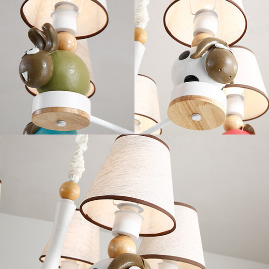 Resin Sheep Hanging Light with Fabric Shade Living Room 5 Lights Cartoon Chandelier in Beige Clearhalo 'Ceiling Lights' 'Chandeliers' Lighting' options 185714