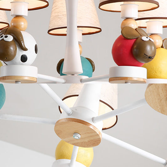 Resin Sheep Hanging Light with Fabric Shade Living Room 5 Lights Cartoon Chandelier in Beige Clearhalo 'Ceiling Lights' 'Chandeliers' Lighting' options 185715
