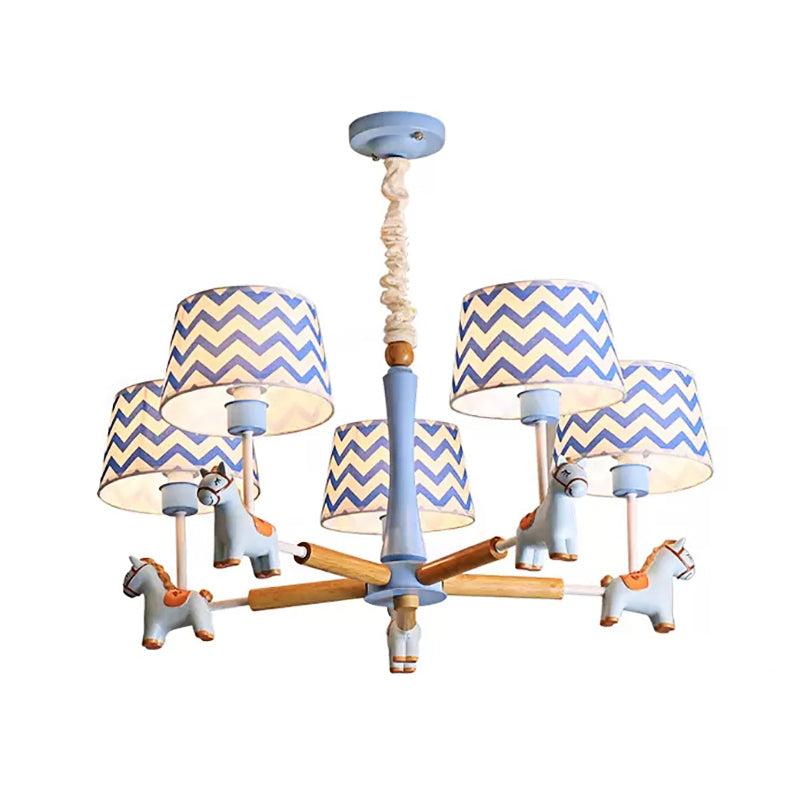 Boys Bedroom Carousel Hanging Light Wood 5 Heads Nordic Style Blue Chandelier Clearhalo 'Ceiling Lights' 'Chandeliers' Lighting' options 185736