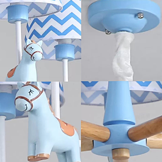 Boys Bedroom Carousel Hanging Light Wood 5 Heads Nordic Style Blue Chandelier Clearhalo 'Ceiling Lights' 'Chandeliers' Lighting' options 185738