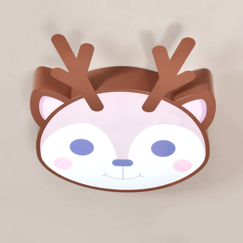 Metal Sika Deer Flush Ceiling Light Child Bedroom Animal Ceiling Lamp in Brown Clearhalo 'Ceiling Lights' 'Close To Ceiling Lights' 'Close to ceiling' 'Flush mount' Lighting' 185789