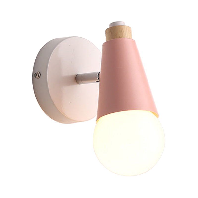 Rotatable Macaron Sweet Cone Wall Sconce 1 Head Metal Wall Light for Kid Bedroom Clearhalo 'Wall Lamps & Sconces' 'Wall Lights' Lighting' 185805