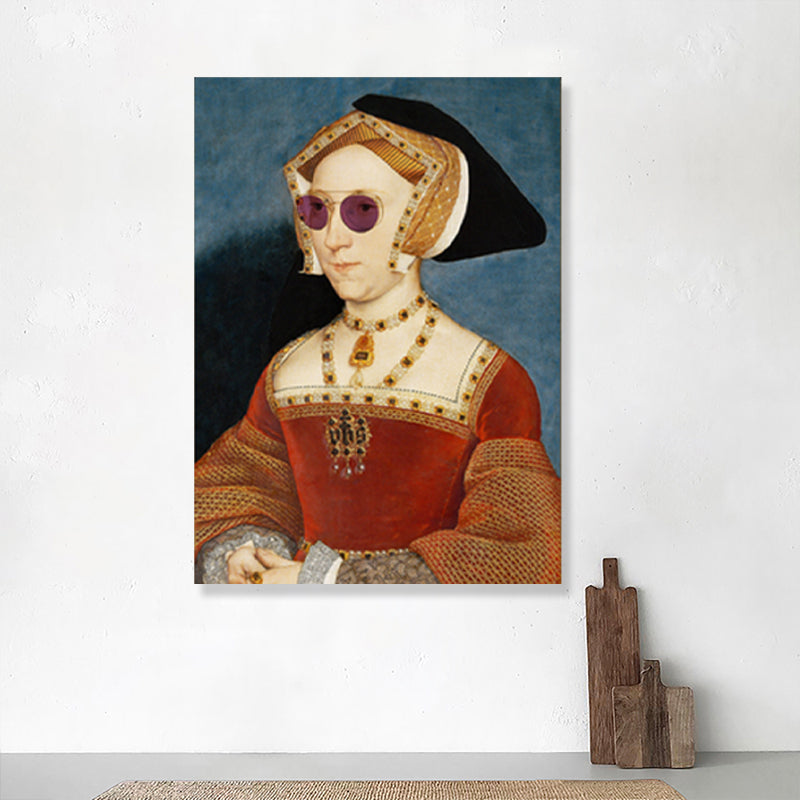 Funky Woman Wearing Glasses Painting Canvas Textured Red Wall Art for Living Room Clearhalo 'Arts' 'Canvas Art' 1858139