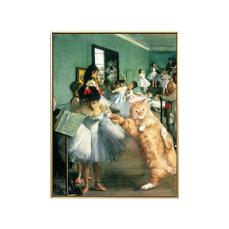 Dance Party Cat Wall Art Print Green Canvas-Made Wall Decor for Living Room, Textured Clearhalo 'Arts' 'Canvas Art' 1858147