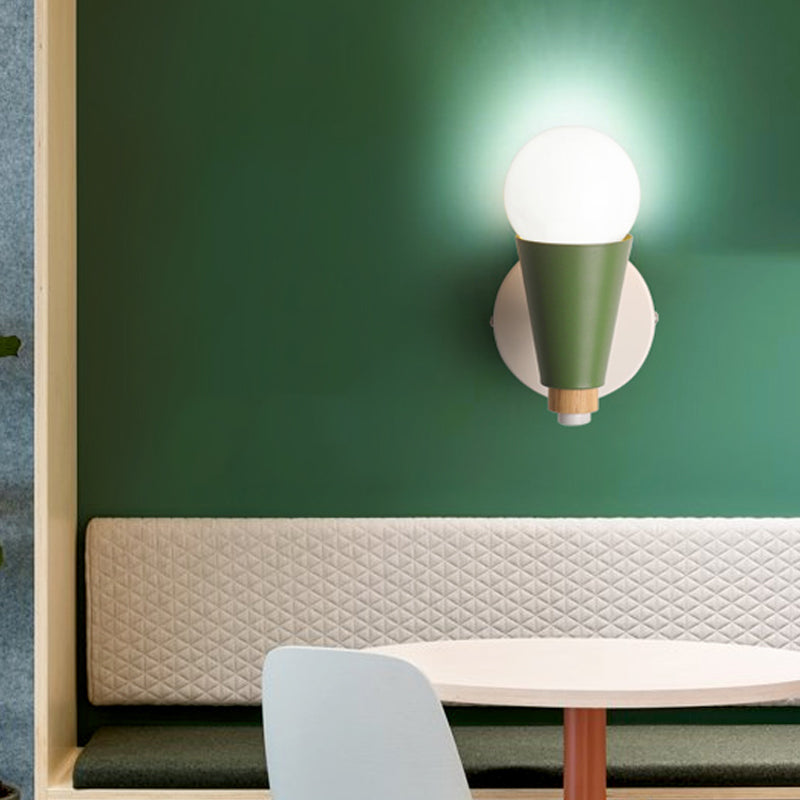 Bedside Hallway Sweet Cone Wall Light Metal One Light Nordic Style Rotatable Wall Lamp Green Clearhalo 'Wall Lamps & Sconces' 'Wall Lights' Lighting' 185819