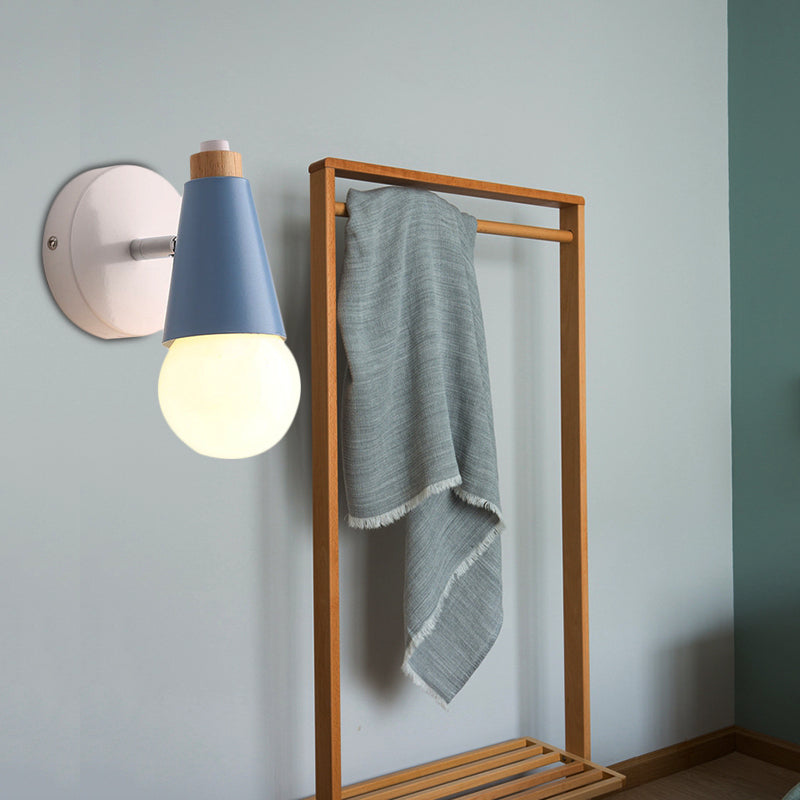 Bedside Hallway Sweet Cone Wall Light Metal One Light Nordic Style Rotatable Wall Lamp Blue Clearhalo 'Wall Lamps & Sconces' 'Wall Lights' Lighting' 185823