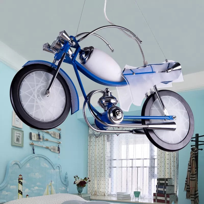 Modern Cool Motor Chandelier 3 Lights Glass Metal Pendant Light in Blue for Boys Bedroom Clearhalo 'Ceiling Lights' 'Chandeliers' Lighting' options 185825