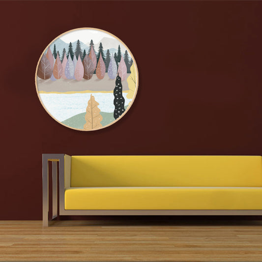 Noordse stijl Riverside Forest Art Print jongens slaapkamer muur decor in lichte kleur, textured